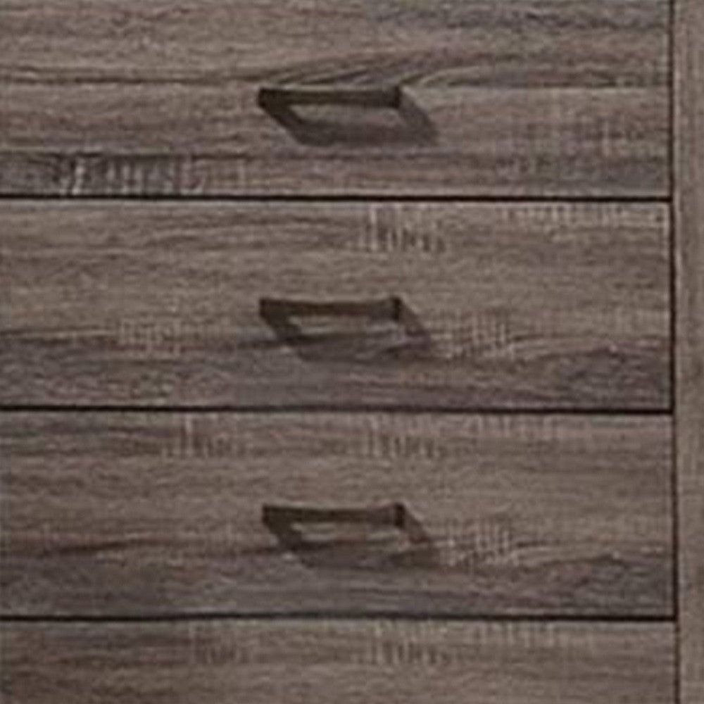 Benjara Soma 49 Inch Rustic 5 Drawer Tall Dresser Chest, Bar Handles, Oak Gray