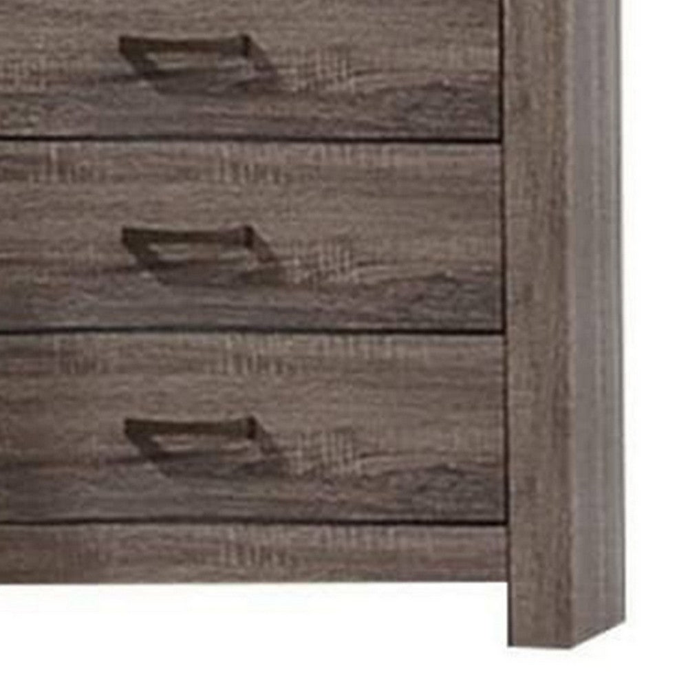 Benjara Soma 49 Inch Rustic 5 Drawer Tall Dresser Chest, Bar Handles, Oak Gray