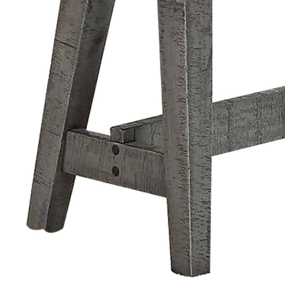 Benjara Alix 54 Inch Elegant Wood Dining Bench with Tapered Legs, Distressed Gray