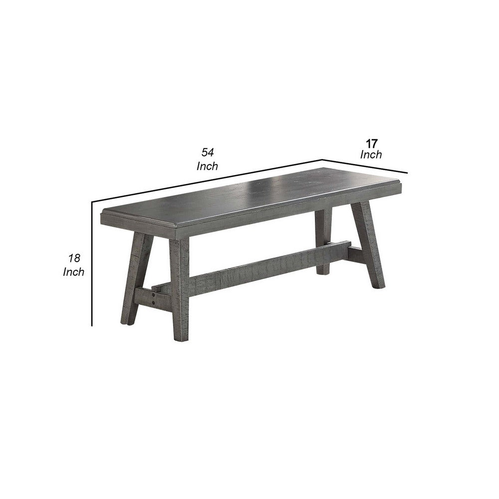 Benjara Alix 54 Inch Elegant Wood Dining Bench with Tapered Legs, Distressed Gray