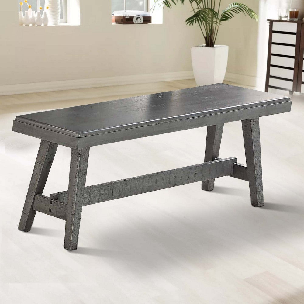 Benjara Alix 54 Inch Elegant Wood Dining Bench with Tapered Legs, Distressed Gray
