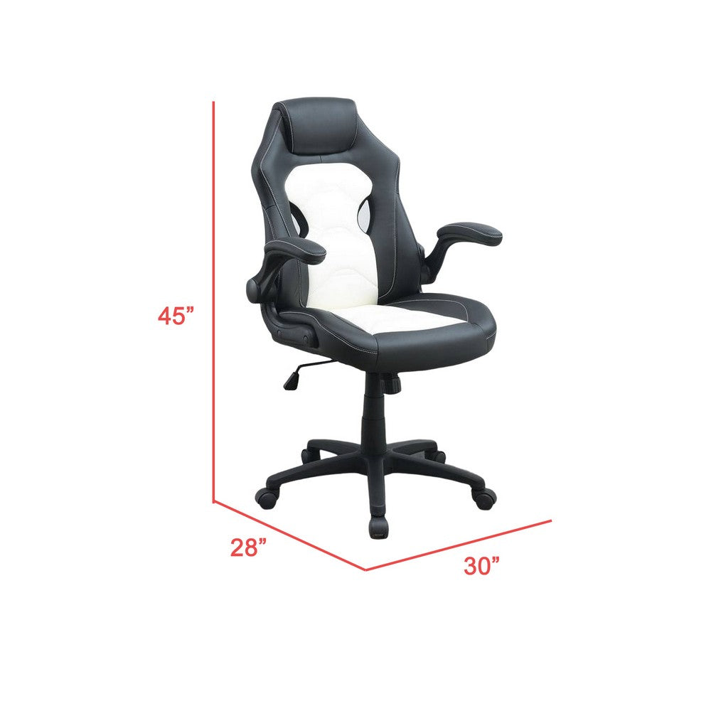 Benjara 42 Inch Swivel Office Gaming Chair, Adjustable, Faux Leather, Black, White