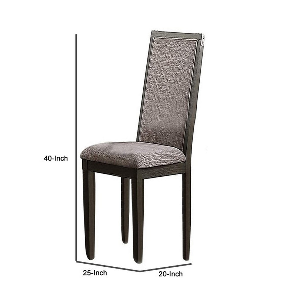 Benjara Kumi 25 Inch Set of 2 Wood Dining Chairs with Slatted Cushioned Backs, Gray