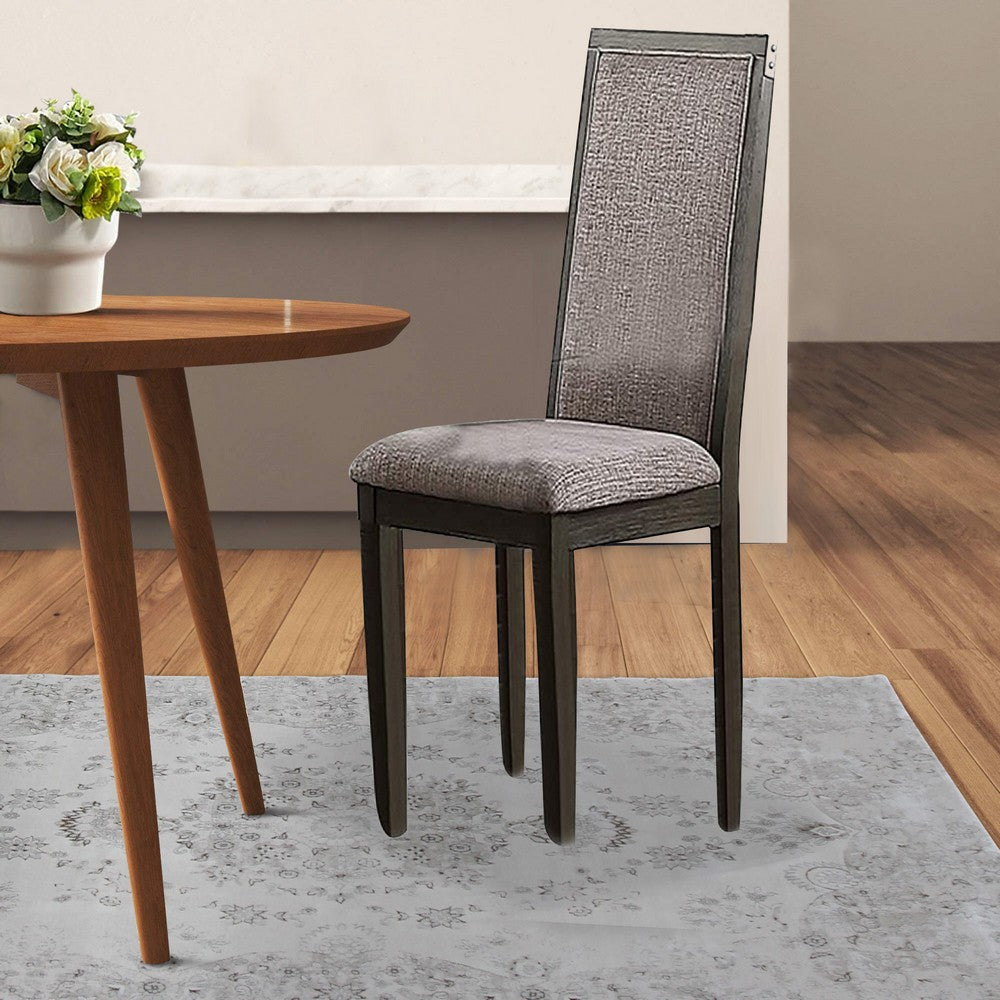 Benjara Kumi 25 Inch Set of 2 Wood Dining Chairs with Slatted Cushioned Backs, Gray