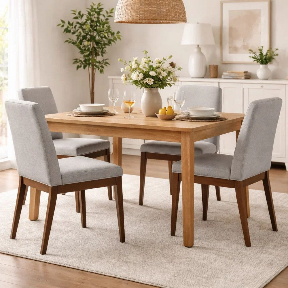 Benjara Lee Set of 2 Modern Wood Dining Chairs, Cushioned Seats, Tapered Legs, Gray