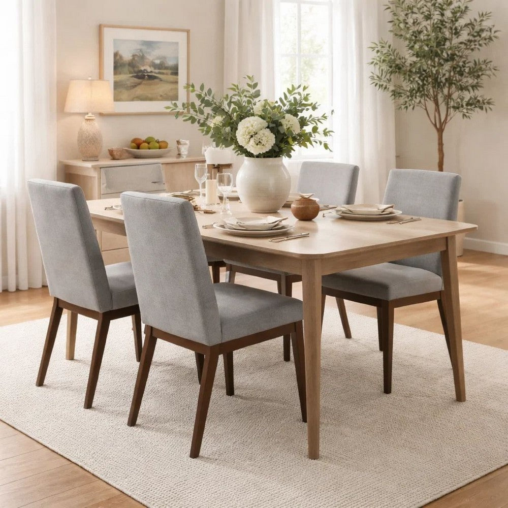 Benjara Lee Set of 2 Modern Wood Dining Chairs, Cushioned Seats, Tapered Legs, Gray