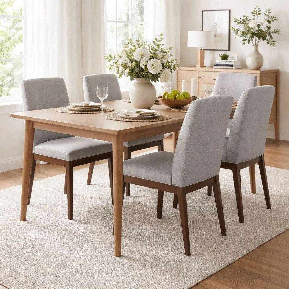 Benjara Lee Set of 2 Modern Wood Dining Chairs, Cushioned Seats, Tapered Legs, Gray