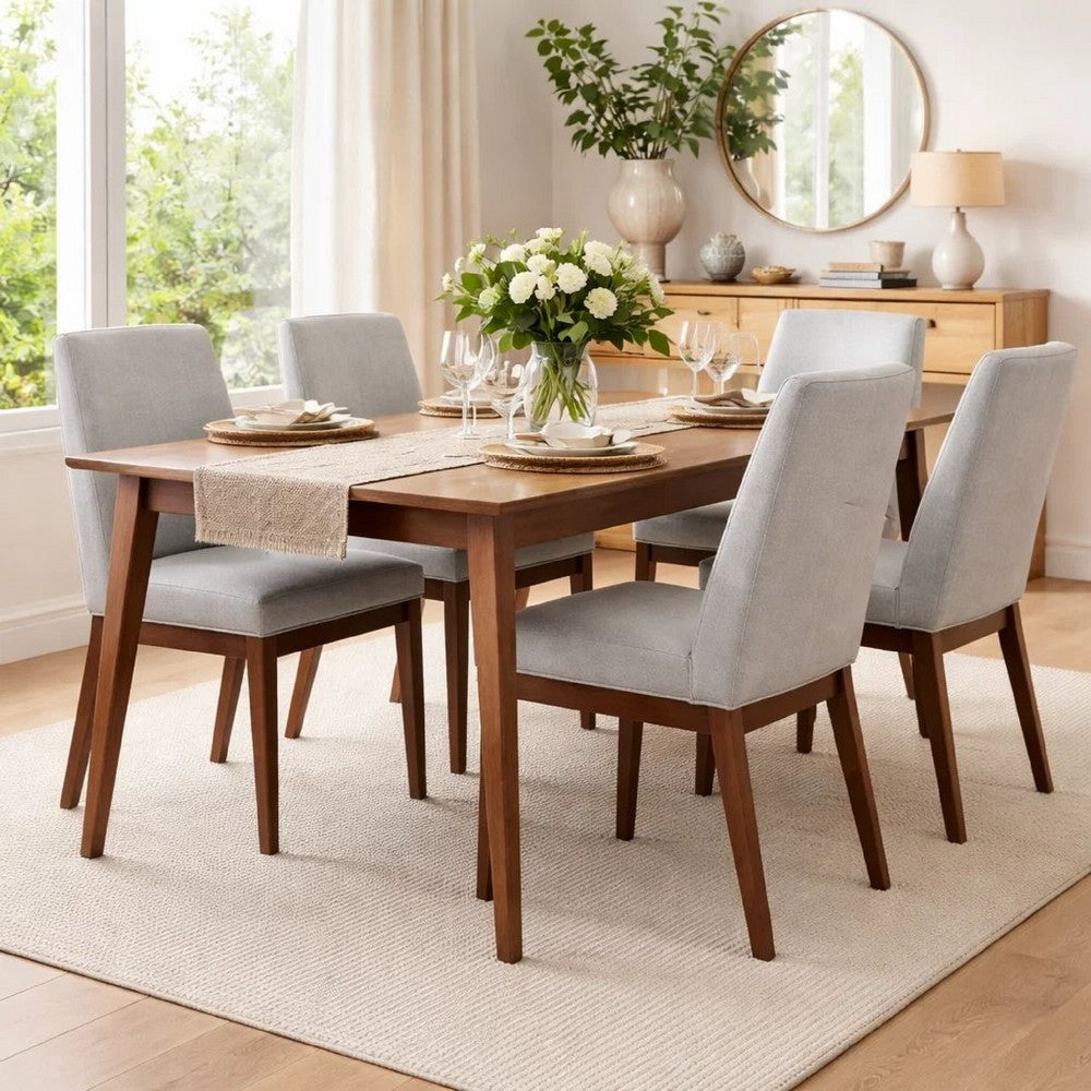 Benjara Lee Set of 2 Modern Wood Dining Chairs, Cushioned Seats, Tapered Legs, Gray