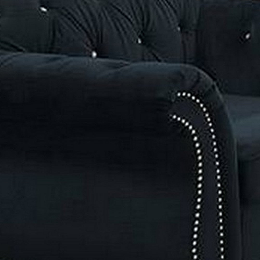 Benjara Rima 51 Inch Classic Accent Chair, Velvet Upholstery, Rolled Arms, Black