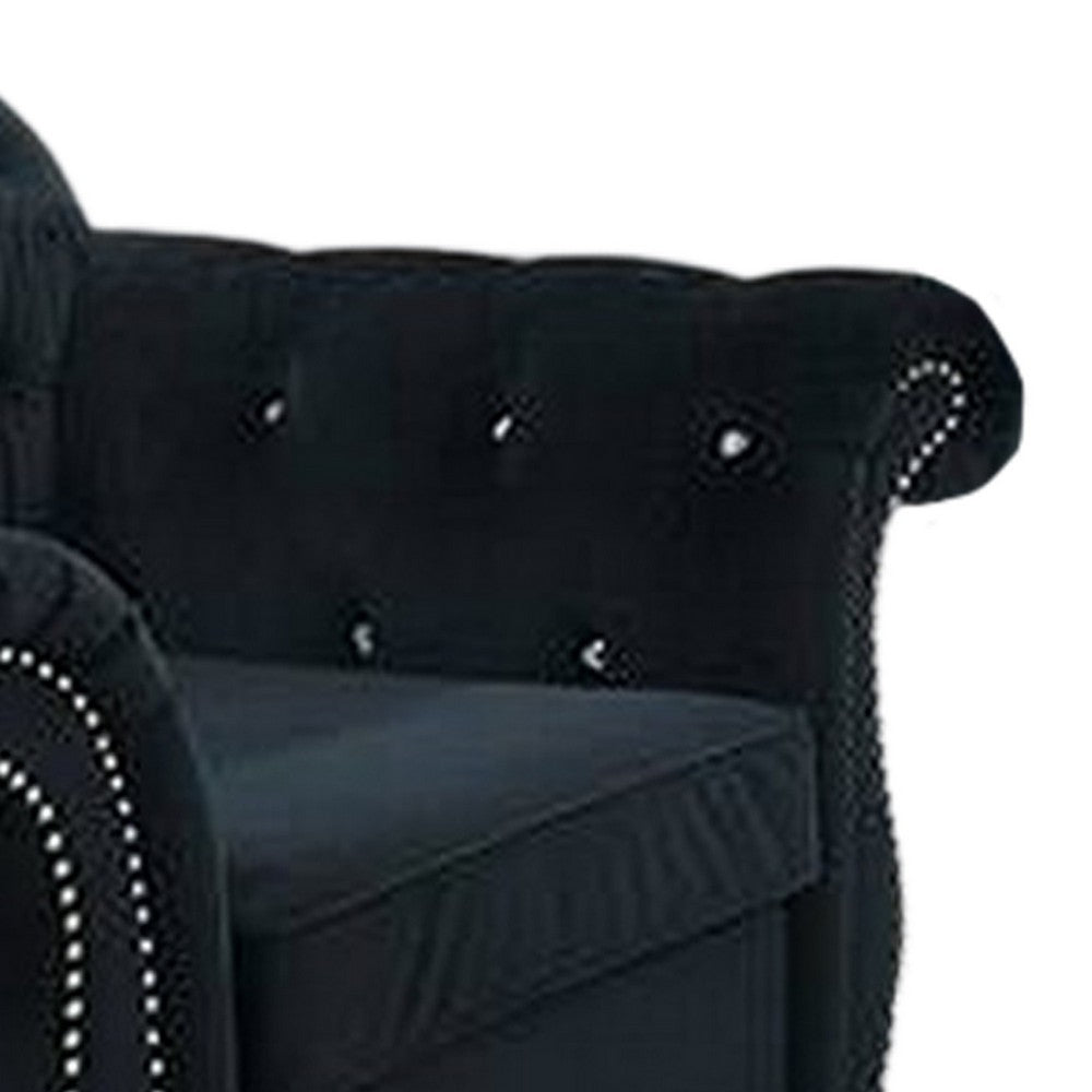 Benjara Rima 51 Inch Classic Accent Chair, Velvet Upholstery, Rolled Arms, Black
