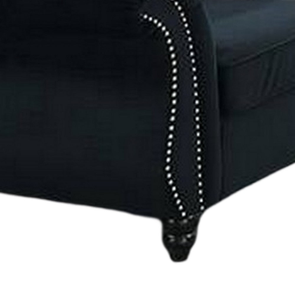 Benjara Rima 51 Inch Classic Accent Chair, Velvet Upholstery, Rolled Arms, Black