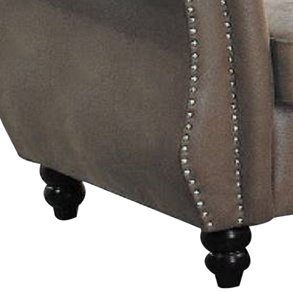 Benjara Rima 77 Inch Modern Loveseat, Faux Leather Cushions, Rolled Arms, Brown