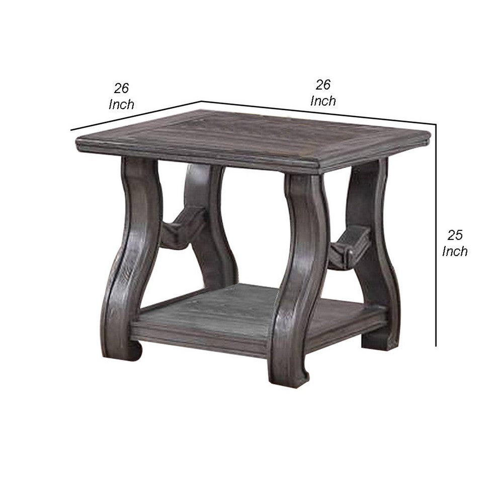 Benjara Jax 26 Inch Contemporary End Table, Flared Legs, Beveled, Platinum Gray