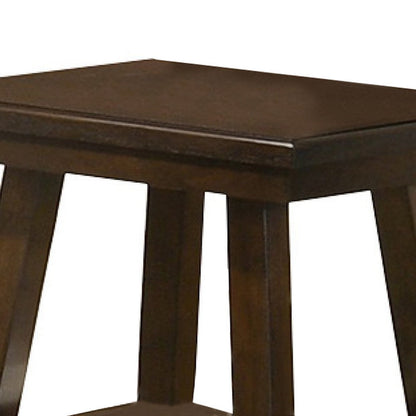Benjara 24 Inch Classic Square End Table, Flared Legs, Single Shelf, Brown Wood