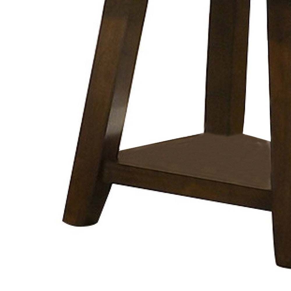 Benjara 24 Inch Classic Square End Table, Flared Legs, Single Shelf, Brown Wood