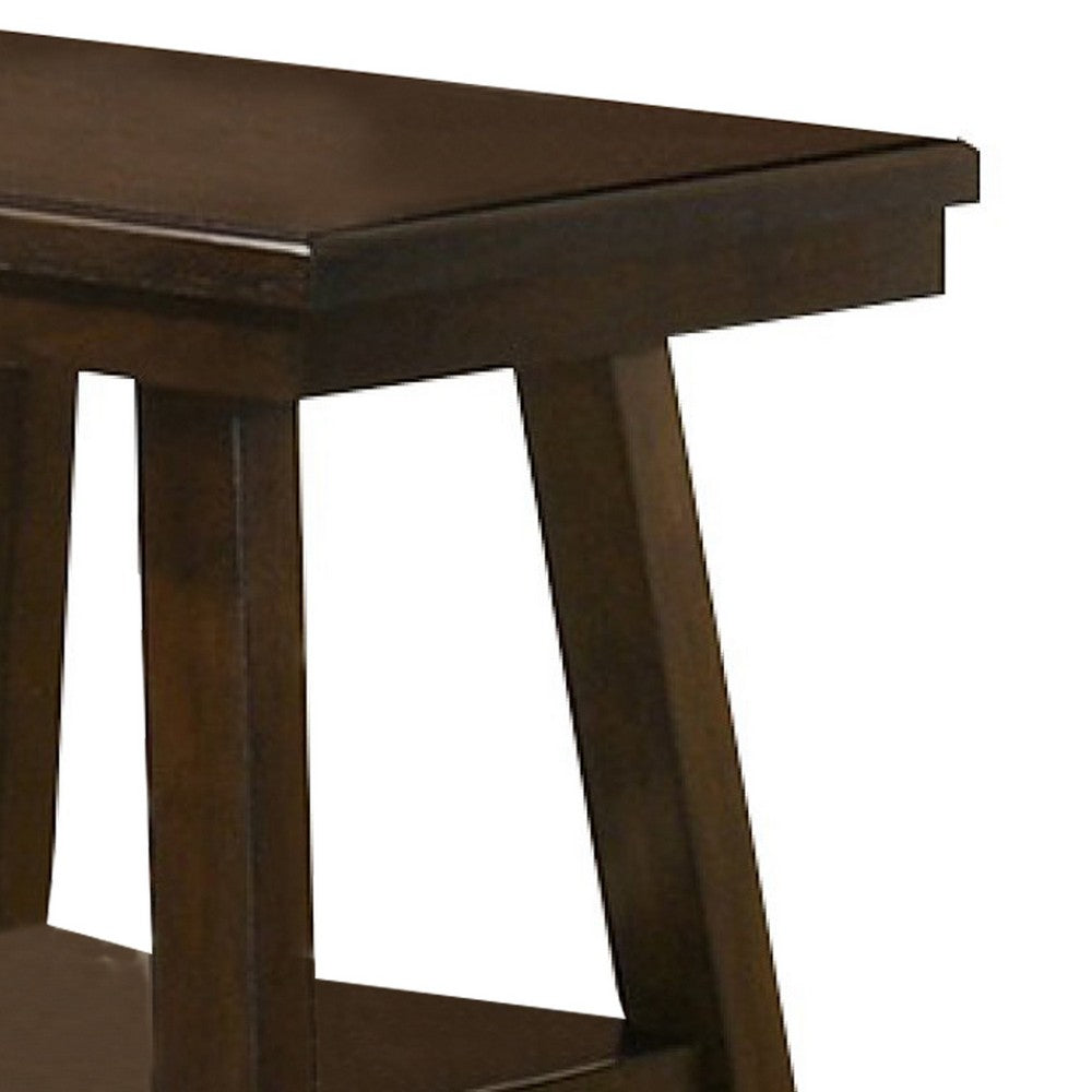 Benjara 24 Inch Classic Square End Table, Flared Legs, Single Shelf, Brown Wood
