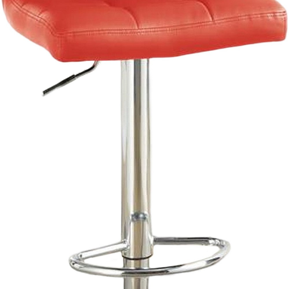 Benjara 25-29 Inch Swivel Barstool, Set of 2, Cushioned Seat, Red Faux Leather