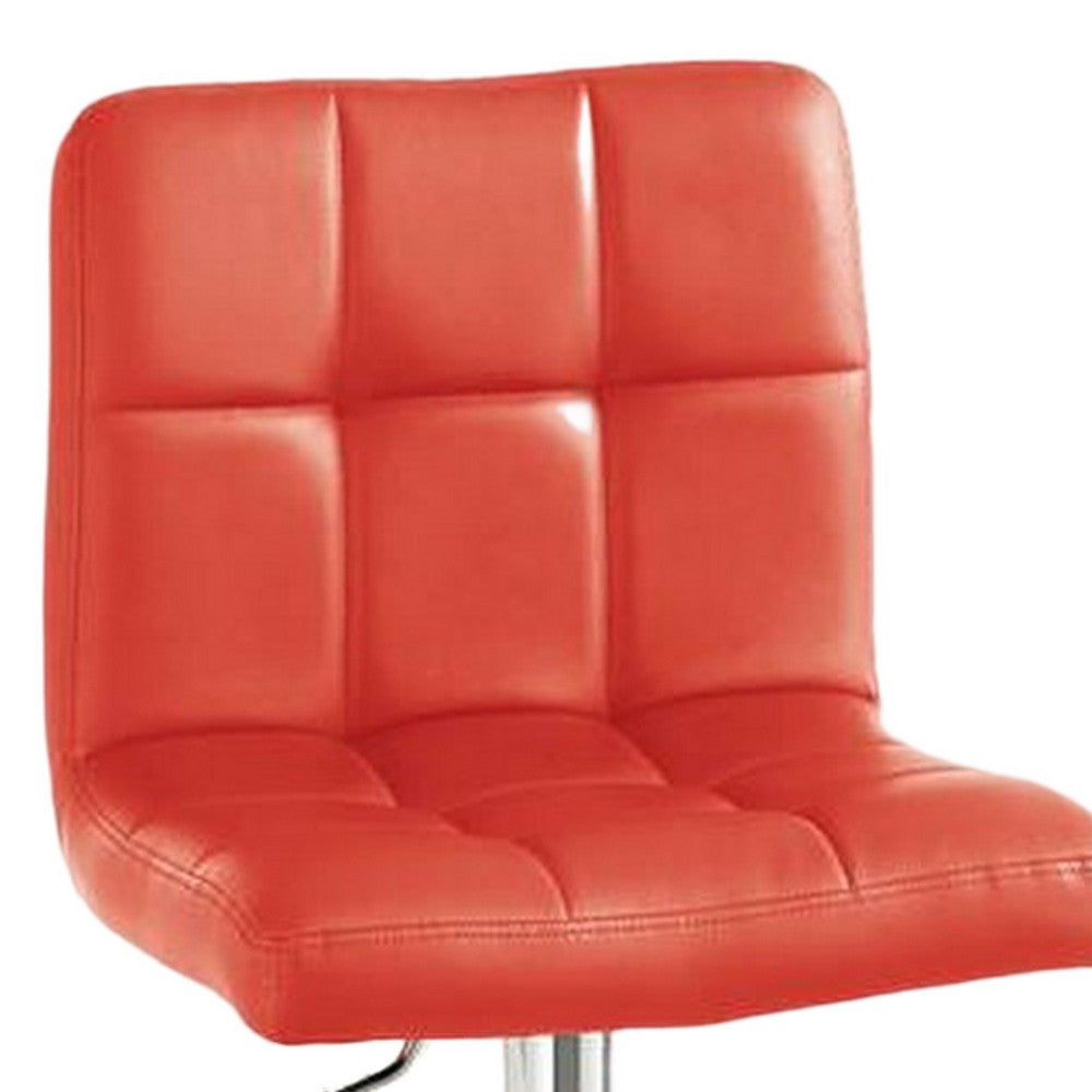 Benjara 25-29 Inch Swivel Barstool, Set of 2, Cushioned Seat, Red Faux Leather