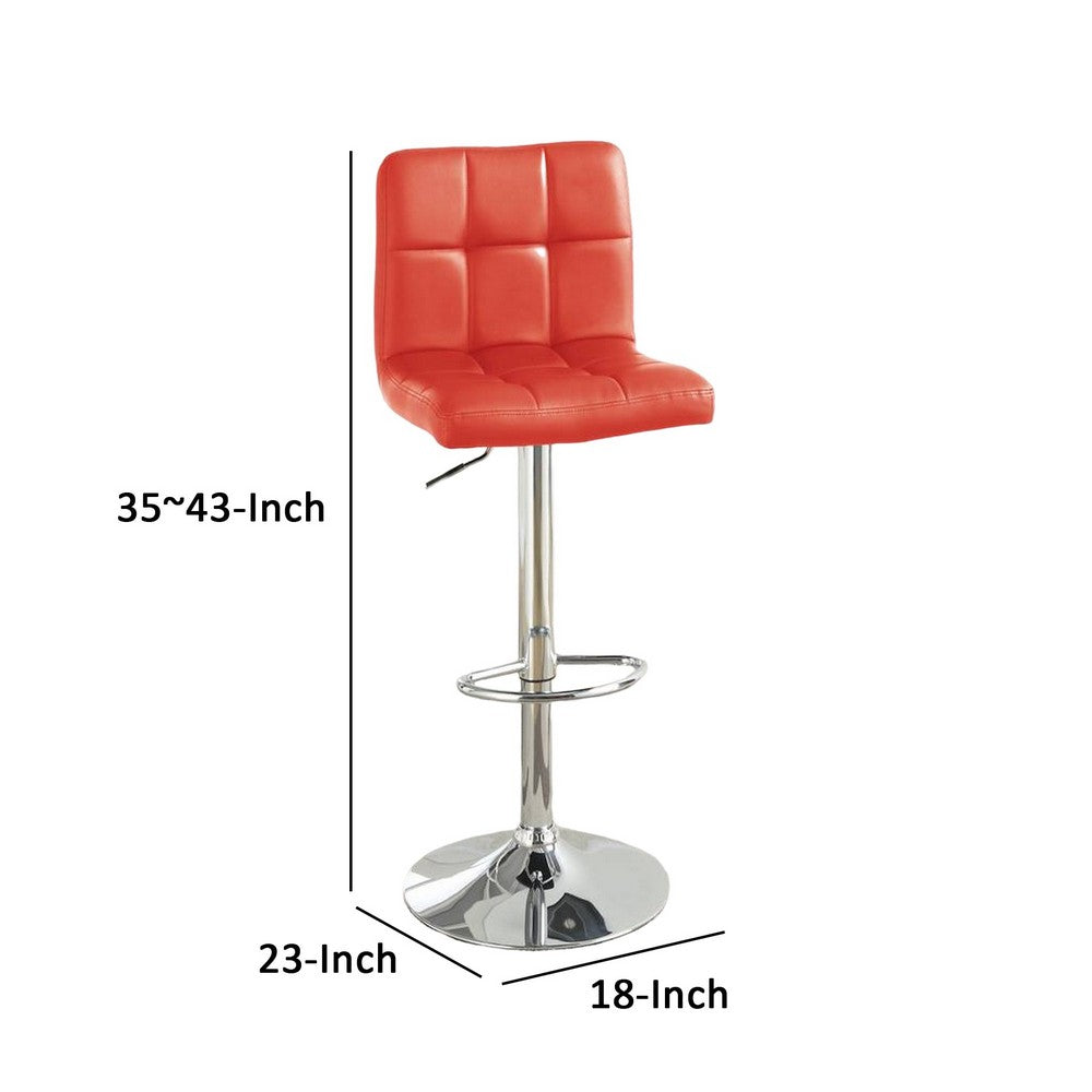 Benjara 25-29 Inch Swivel Barstool, Set of 2, Cushioned Seat, Red Faux Leather