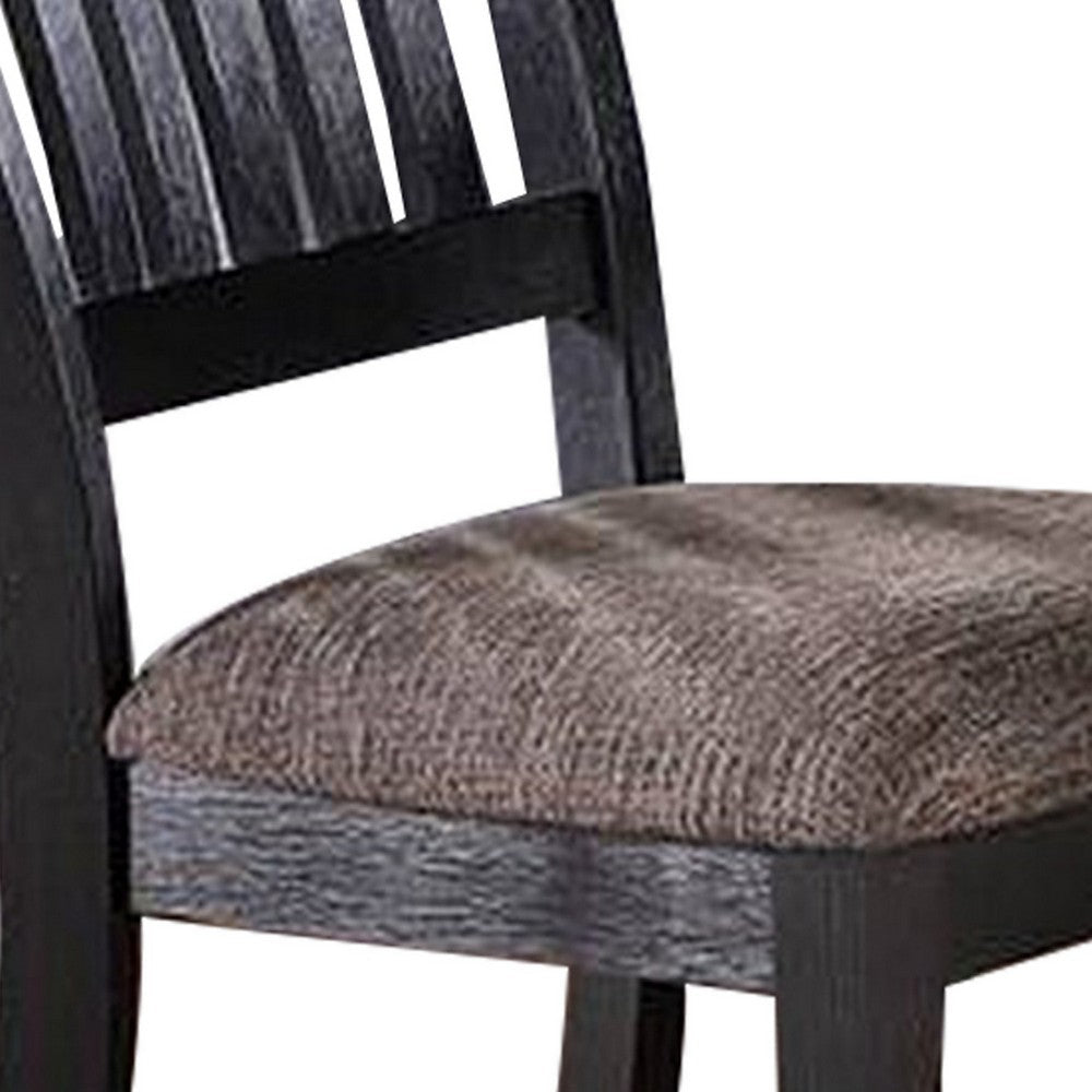 Benjara 23 Inch Wood Dining Chair, Set of 2, Slatted Back, Cushioned Seat, Gray