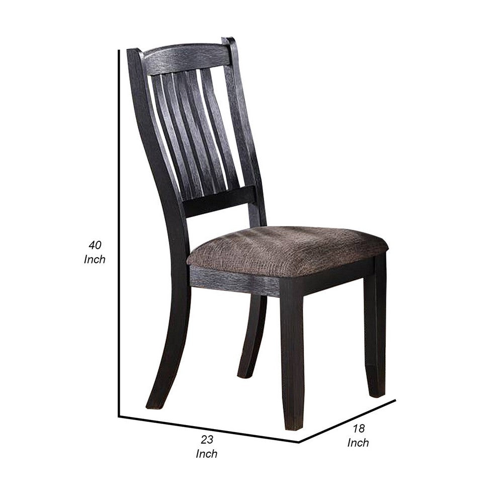 Benjara 23 Inch Wood Dining Chair, Set of 2, Slatted Back, Cushioned Seat, Gray