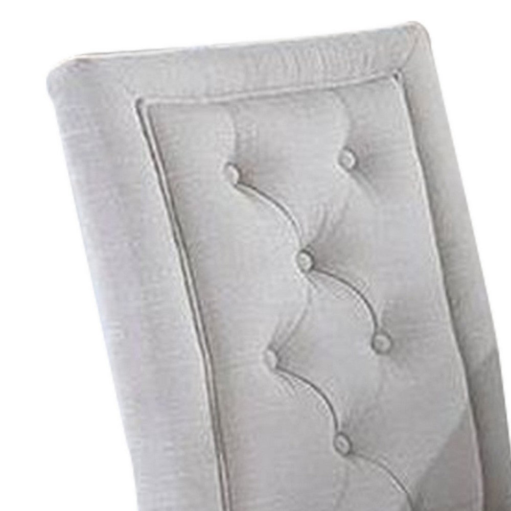 Benjara 26 Inch Wood Dining Chair with Button Tufted Padded Back, Set of 2, White