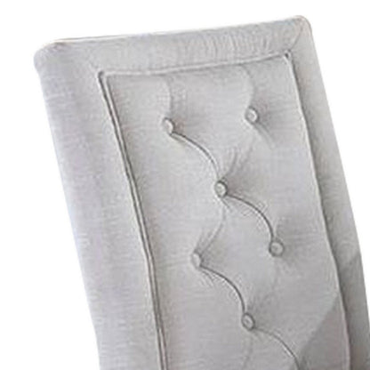 Benjara 26 Inch Wood Dining Chair with Button Tufted Padded Back, Set of 2, White