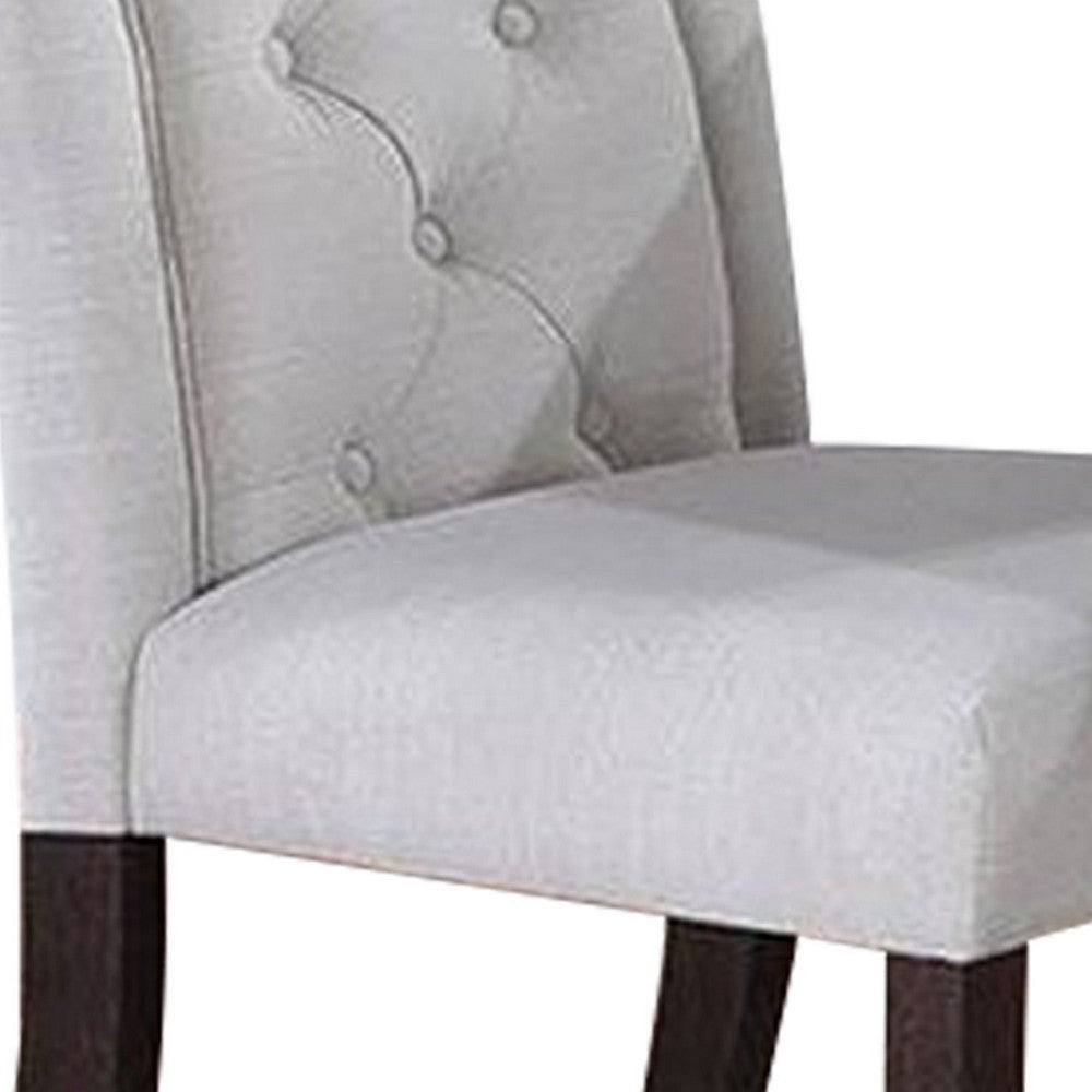 Benjara 26 Inch Wood Dining Chair with Button Tufted Padded Back, Set of 2, White