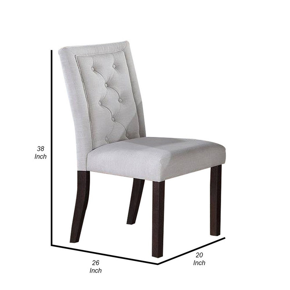 Benjara 26 Inch Wood Dining Chair with Button Tufted Padded Back, Set of 2, White