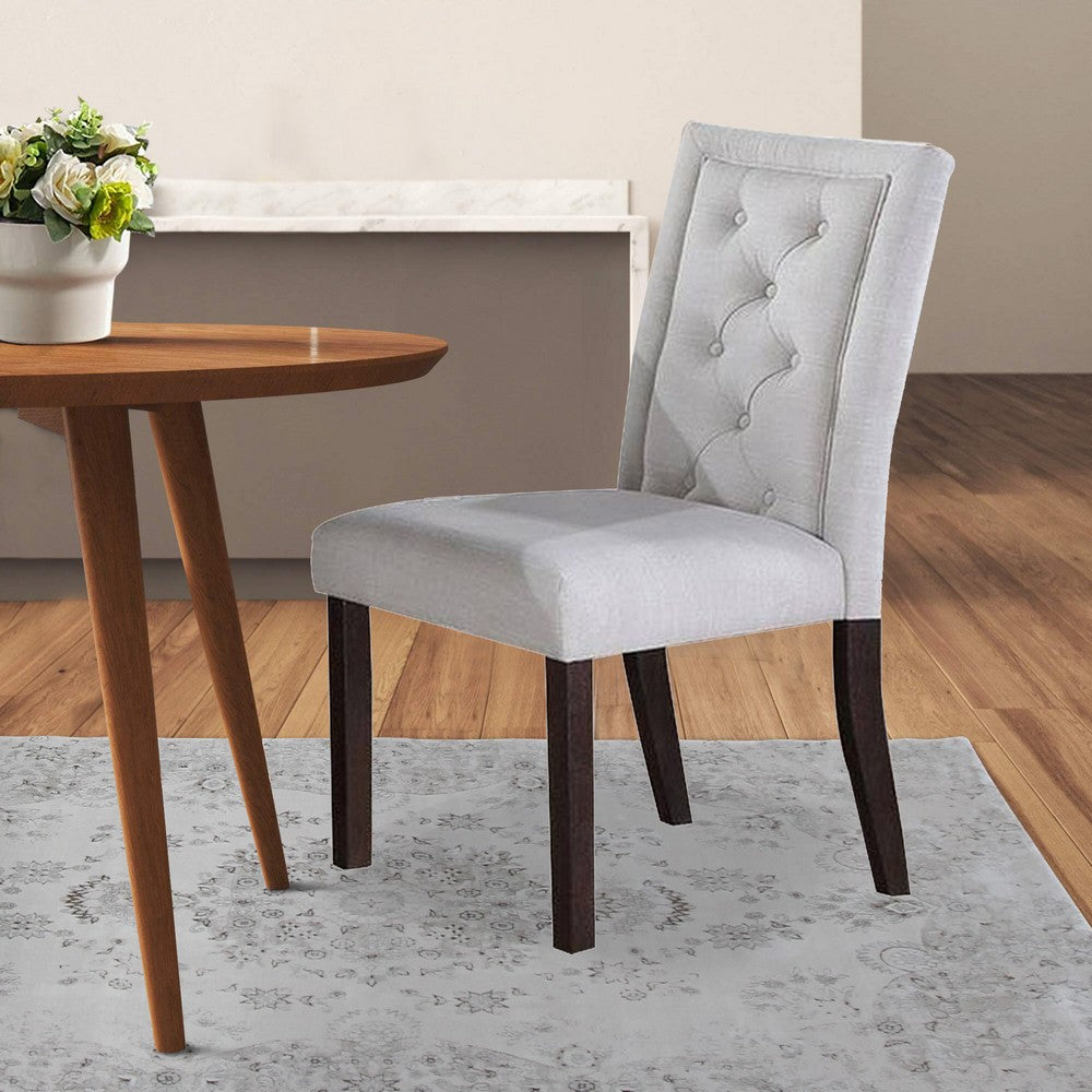 Benjara 26 Inch Wood Dining Chair with Button Tufted Padded Back, Set of 2, White