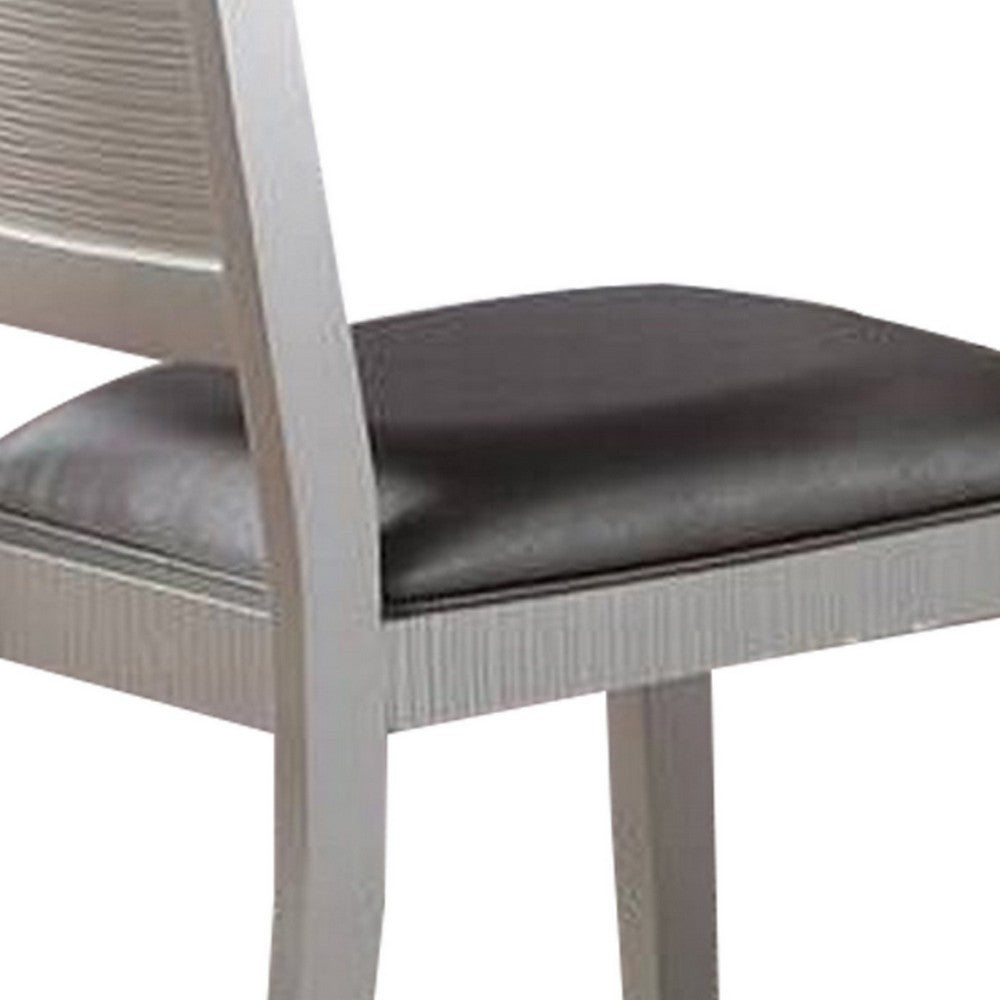 Benjara Joy 23 Inch Wood Dining Chair, Set of 2, Channel Tufted Back, Metallic Gray