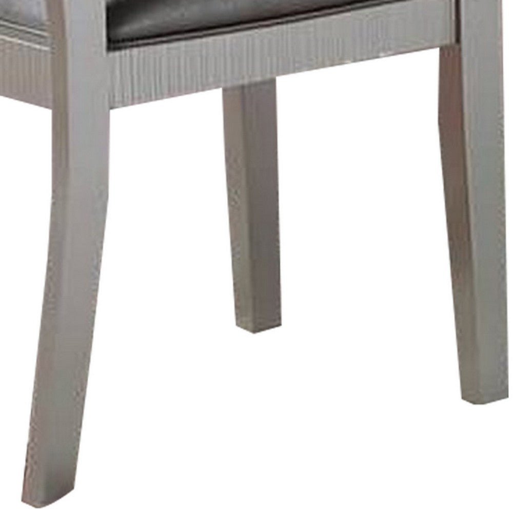 Benjara Joy 23 Inch Wood Dining Chair, Set of 2, Channel Tufted Back, Metallic Gray