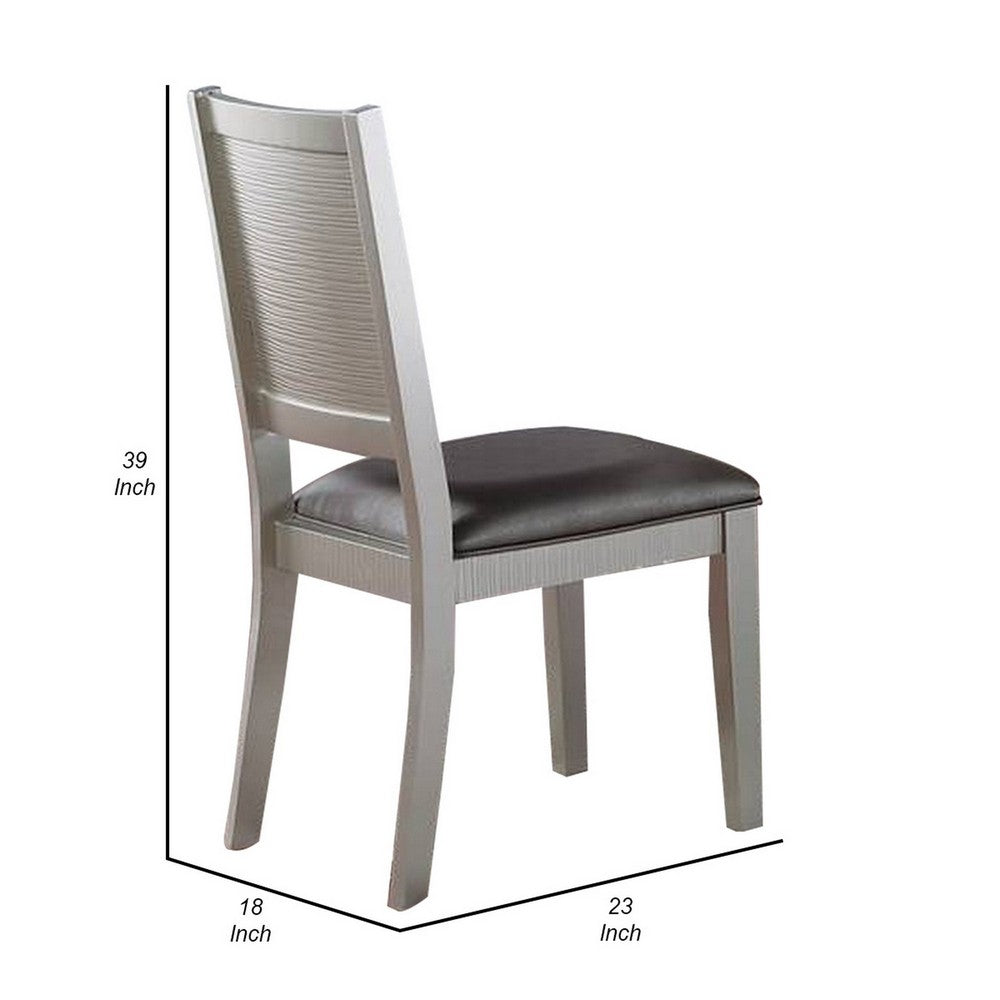 Benjara Joy 23 Inch Wood Dining Chair, Set of 2, Channel Tufted Back, Metallic Gray
