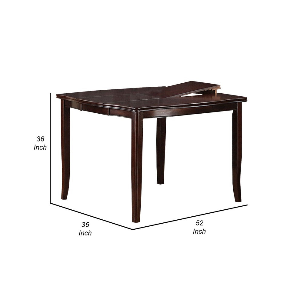 Benjara Red 52 Inch Dining High Table with 2 Extendable Butterfly Leafs, Brown Wood