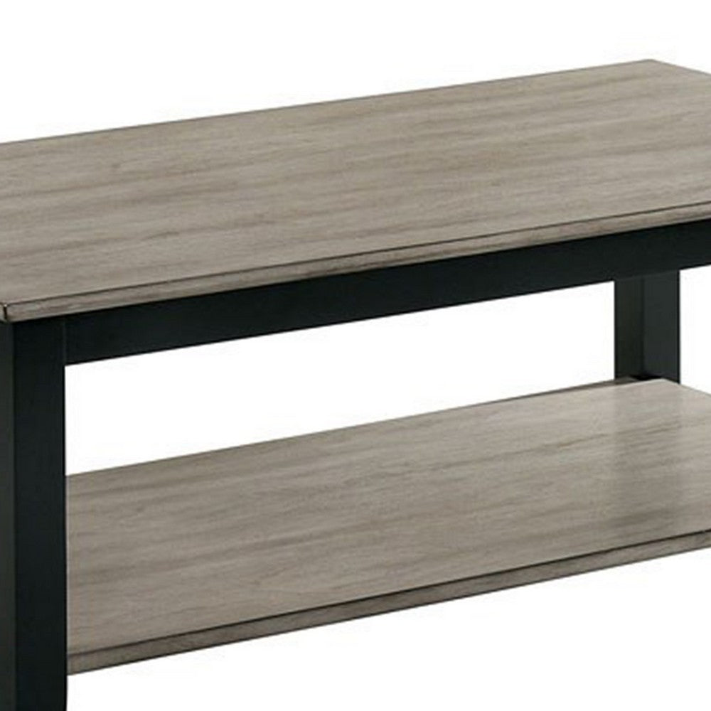 Benjara 47 Inch Modern Rectangular Coffee Table, Single Shelf, Wood Grain, Gray
