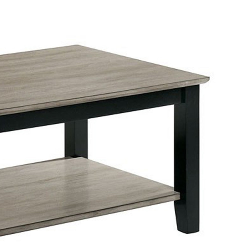 Benjara 47 Inch Modern Rectangular Coffee Table, Single Shelf, Wood Grain, Gray