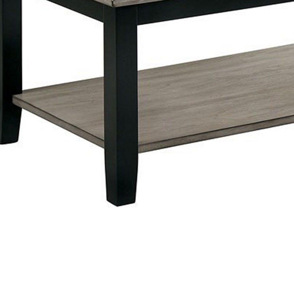 Benjara 47 Inch Modern Rectangular Coffee Table, Single Shelf, Wood Grain, Gray