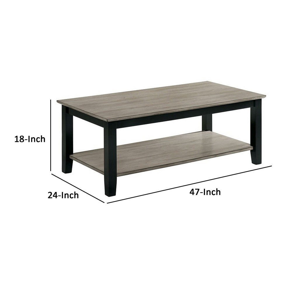 Benjara 47 Inch Modern Rectangular Coffee Table, Single Shelf, Wood Grain, Gray