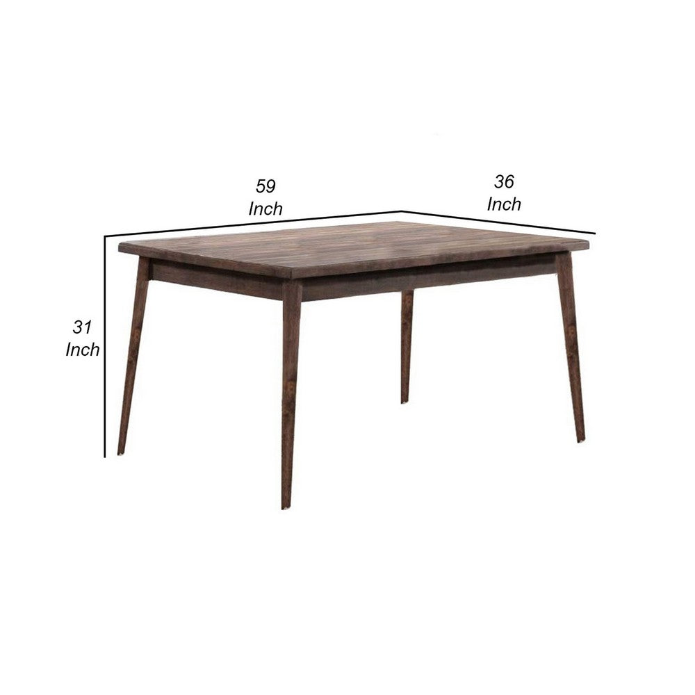 Benjara Lee 59 Inch Rectangular Dining Table, Tapered Legs, Modern Brown Grain Wood