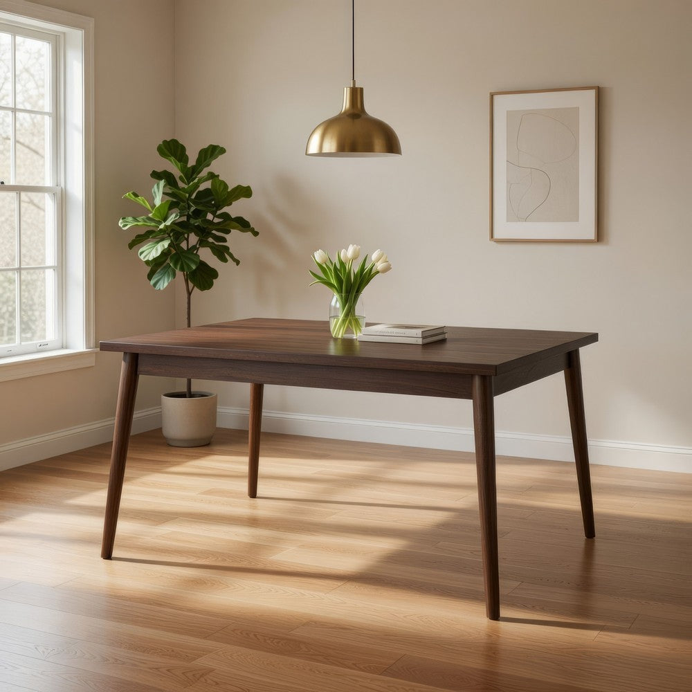 Benjara Lee 59 Inch Rectangular Dining Table, Tapered Legs, Modern Brown Grain Wood