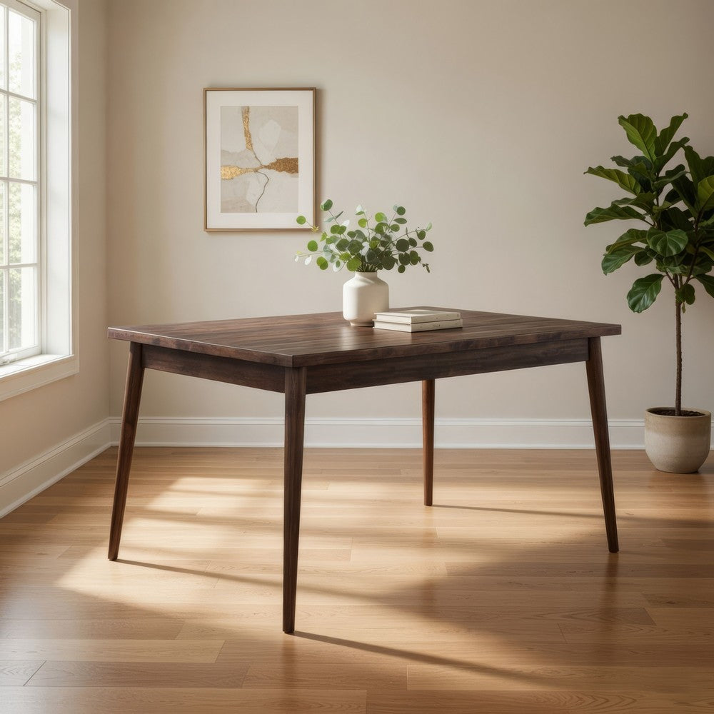 Benjara Lee 59 Inch Rectangular Dining Table, Tapered Legs, Modern Brown Grain Wood