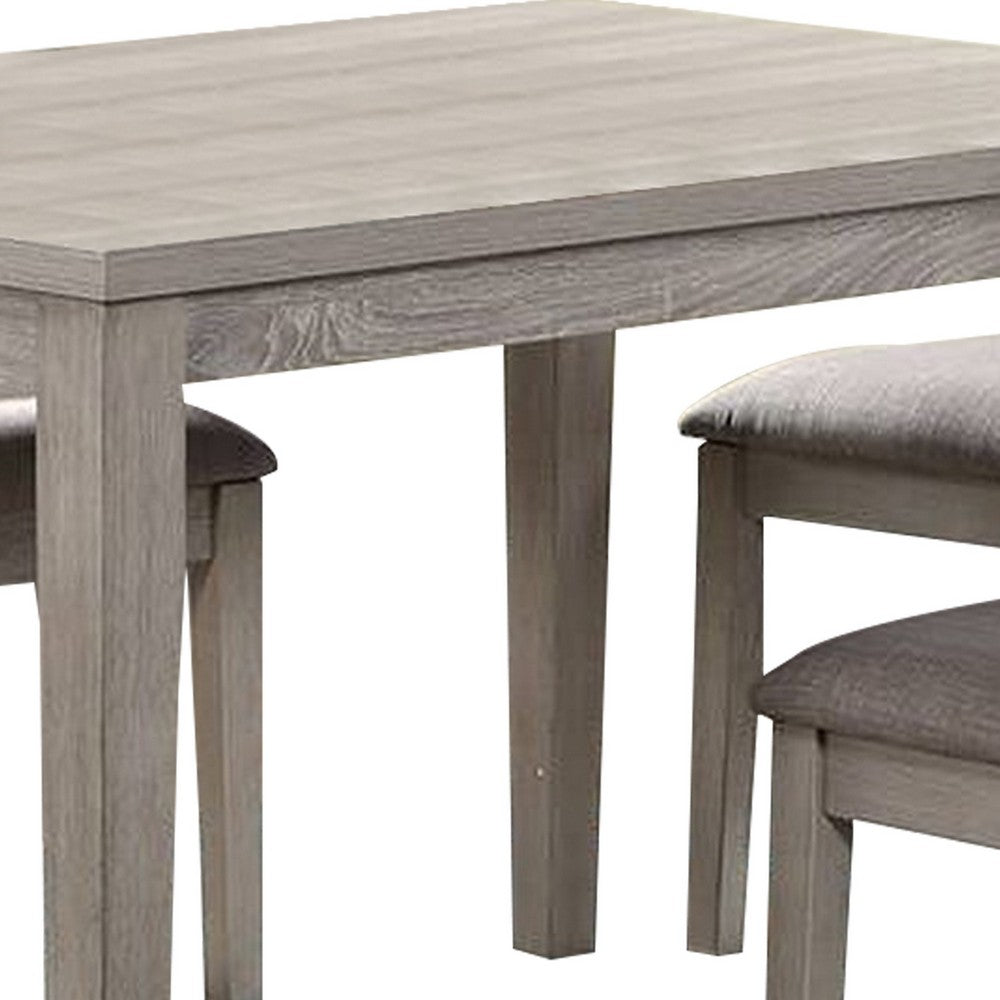 Benjara 5 Piece Dining Set, Rectangular Table, 4 Chairs, Padded Seating, Light Gray