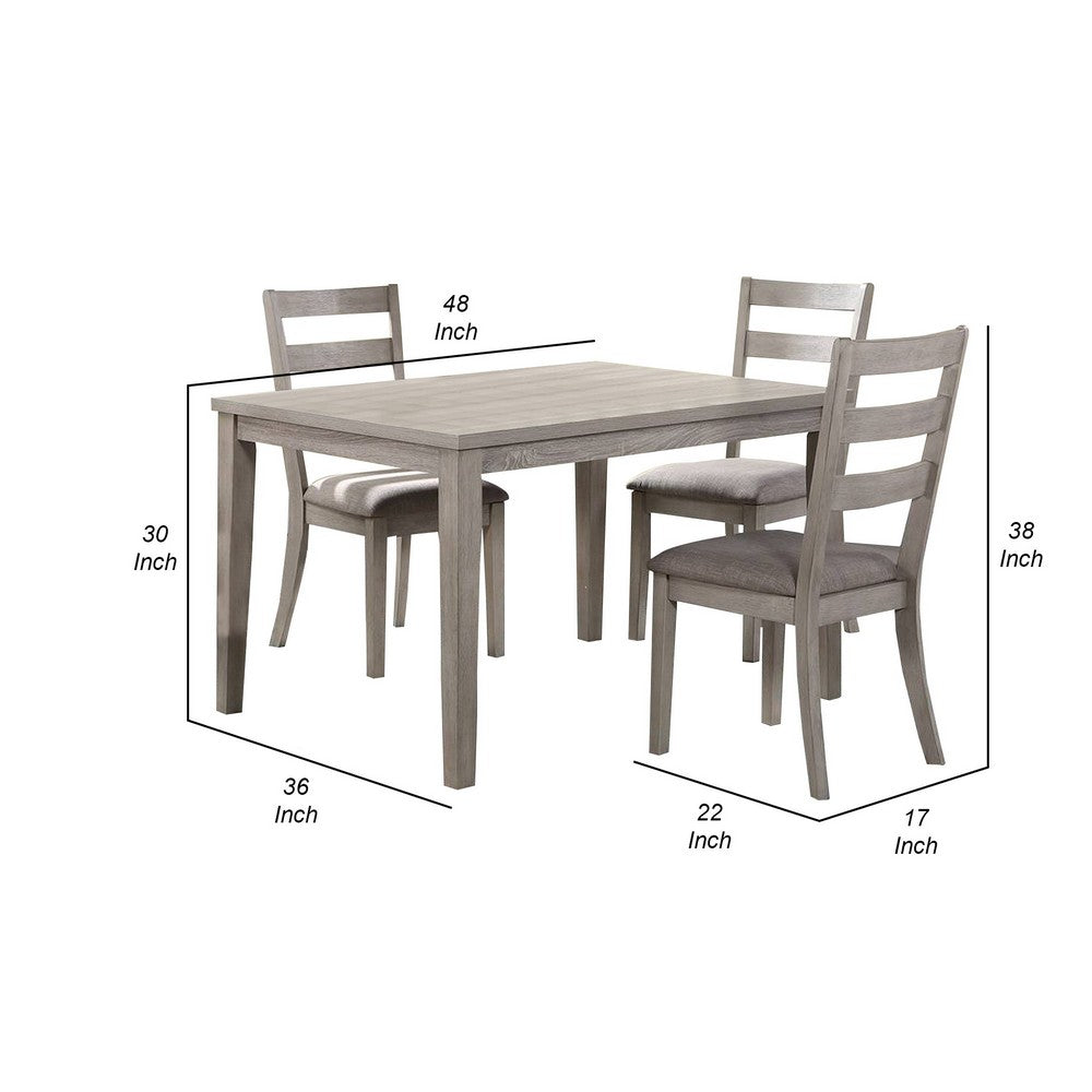 Benjara 5 Piece Dining Set, Rectangular Table, 4 Chairs, Padded Seating, Light Gray