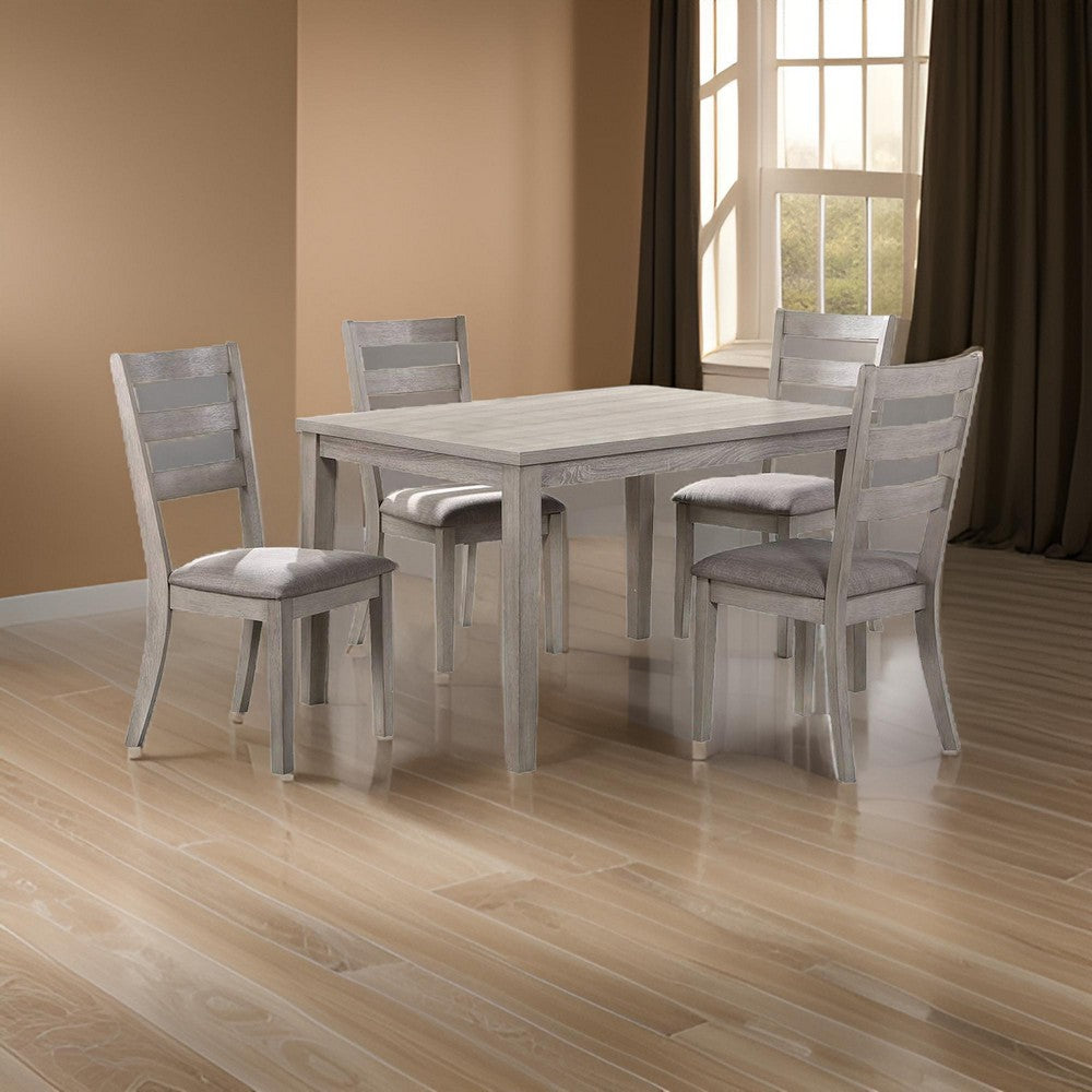 Benjara 5 Piece Dining Set, Rectangular Table, 4 Chairs, Padded Seating, Light Gray