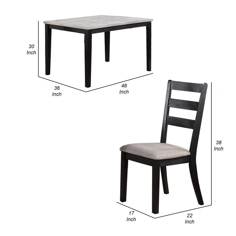Benjara 5 Piece Dining Set, Rectangular Table, 4 Chairs, Padded, Espresso Brown