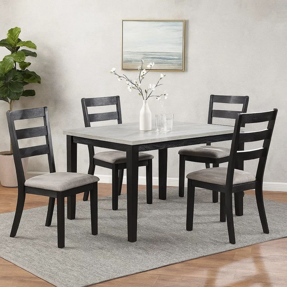 Benjara 5 Piece Dining Set, Rectangular Table, 4 Chairs, Padded, Espresso Brown