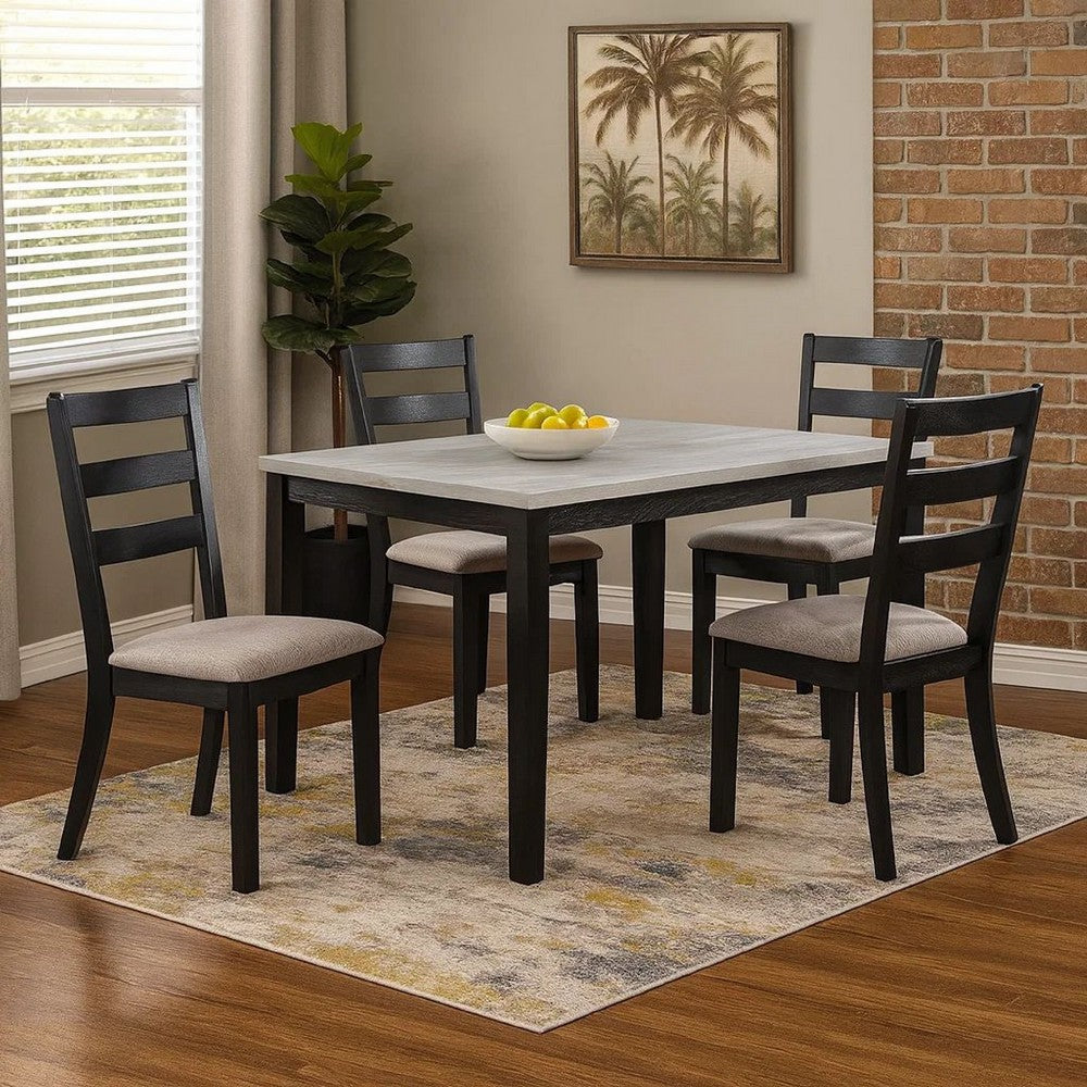 Benjara 5 Piece Dining Set, Rectangular Table, 4 Chairs, Padded, Espresso Brown