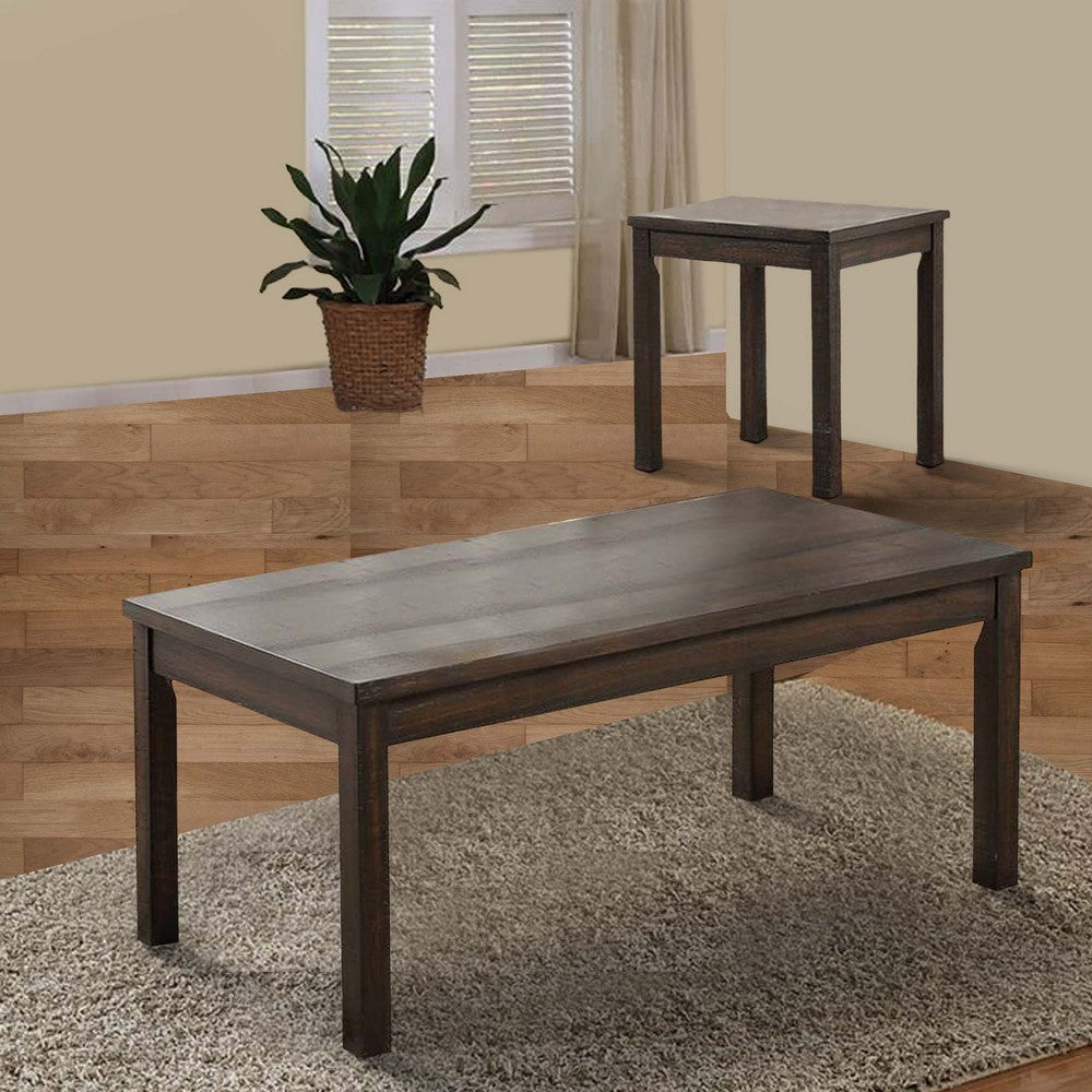 Benjara 3 Piece Coffee Table And End Table Set, Wood Tabletops, Dark Brown Finish