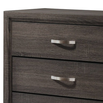Benjara 50 Inch Classic 5 Drawer Tall Dresser Chest with Metal Handles, Oak Gray