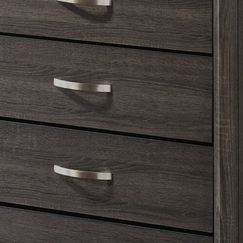 Benjara 50 Inch Classic 5 Drawer Tall Dresser Chest with Metal Handles, Oak Gray